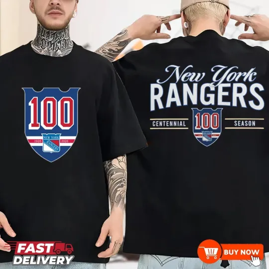 New York Rangers 100th Anniversary Double Sided T-Shirt NHL Hockey 1926-2026