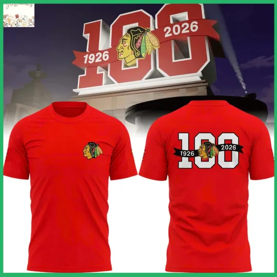Discover SALE 30% - Chicago Blackhawks 100th Anniversary 1926-2026 Red T-Shirt