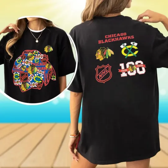 Discover Chicago Blackhawks 100th Anniversary Two-Sided T-Shirt