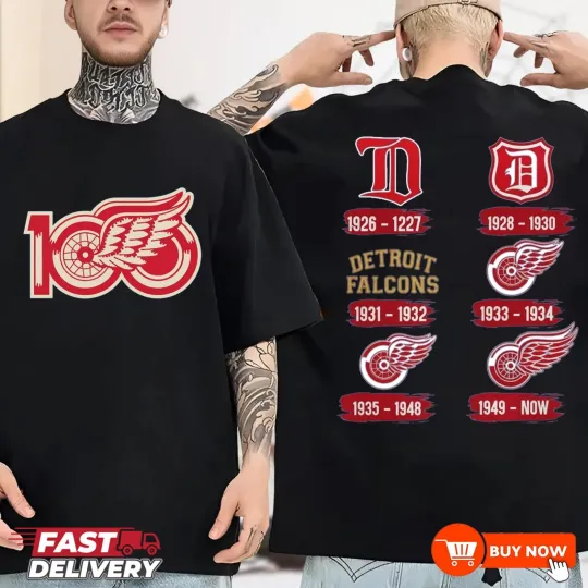 Discover Detroit Red Wings 100th Anniversary Two Sided NHL T-Shirt