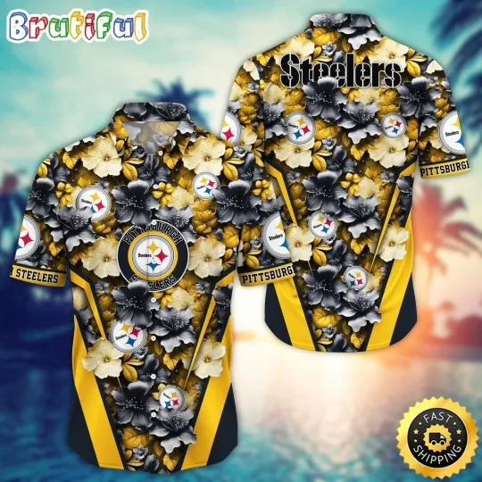 Discover Pittsburgh Steeler Hawaiian Shirt Flower Tropical Getaway Shirt