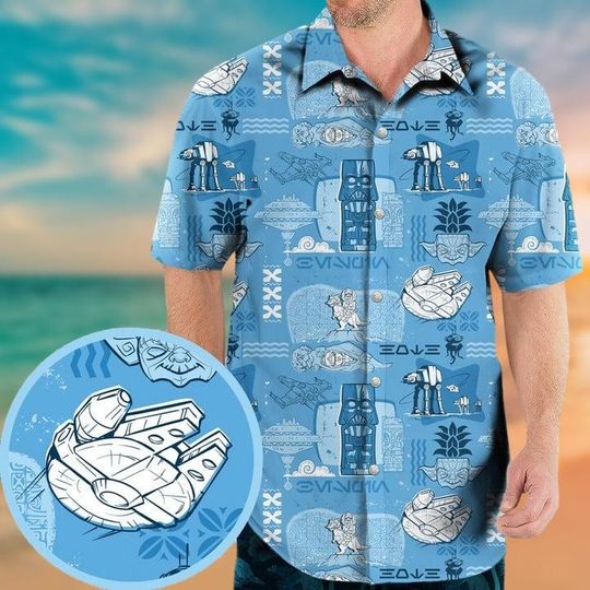 Discover Star Wars Button Shirt, Spaceship Hawaiian Shirt, Disney Summer Tropical Shirt, Star Wars Fan Gifts For Him Her, Aloha Vacation Shirt