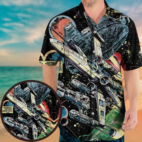 Discover Star Wars Movie Button Shirt, Spaceship Hawaiian Shirt, Disney Summer Shirt, Star Wars Fans Gifts For Him Her, Aloha Vacation Shirt