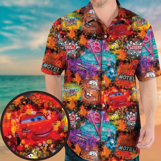 Discover Disney Cars Button Shirt, Lightning Mcqueen Sally Luigi Mater Guido Hawaiian Shirt, Disneyland Summer Shirt, Disneyworld Trip Shirt