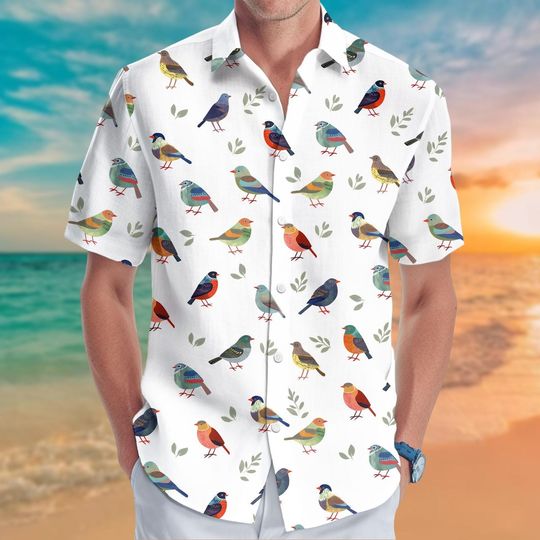 Discover Colorful Bird Button Shirt, Bird Hawaiian Shirt, Animal Aloha Summer Beach Shirt, Bird Lover Shirt, Tropical Vacation Shirt