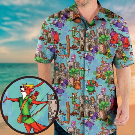 Robin Hood Characters Button Shirt, Little John Sir Hiss Prince John Hawaiian Shirt, Disney Shirt, Disneyland Summer Trip, Magic Kingdom
