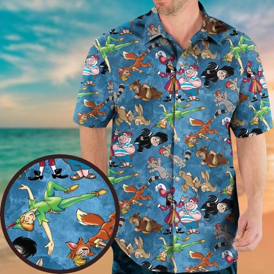 Disney Peter Pan Hawaiian Shirt, Wendy Captain Hook Mr Smee Tick Tock Tinker Bell Nana Shirt, Neverland Summer Shirts