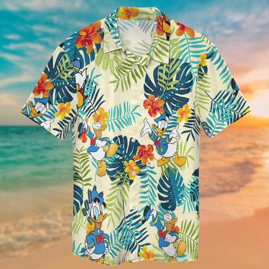 Discover Donald Disney Button Shirt, Donald Aloha Hawaiian Shirt, Donald Duck Tropical Shirt, Disneyland Summer Shirt, Disney World Beach Shirt