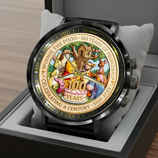 Discover Winnie-the-Pooh 100th Anniversary Black Stainless Steel Calendar Watch