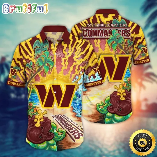 Discover football Washington Commanders Hawaiian Shirt Flower Hawaii Shirt For Fans