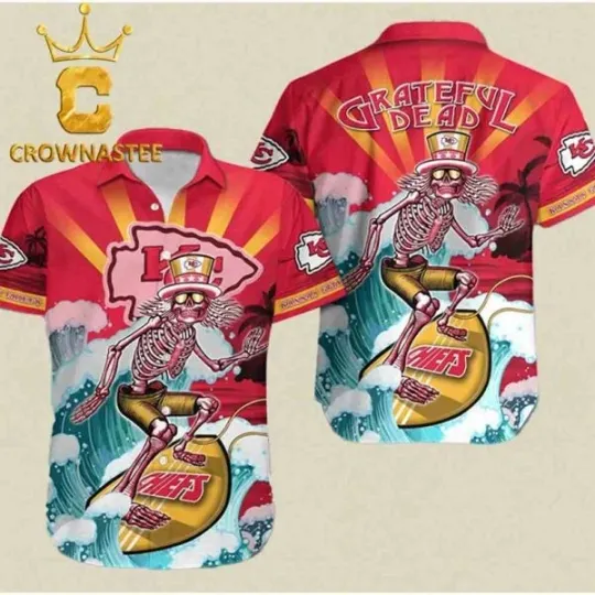 Discover Kansas City Chiefs football Grateful Dead Skull Surf Hawaiian Shirt