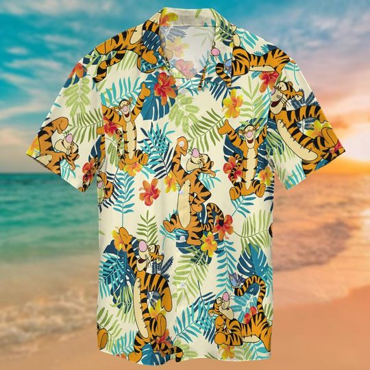 Discover Tigger Disney Button Shirt, Winnie The Pooh Hawaiian Shirt, Tigger Tropical Shirt, Disneyland Summer Shirt, Disney World Beach Shirt