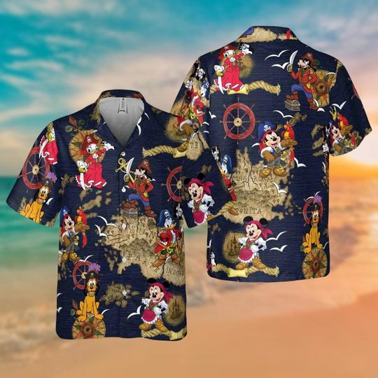 Discover Disney Pirates Of Caribbean Hawaiian Shirt, Mickey Friends A Pirates Life Button Shirt, Mickey Disney Cruise Hawaii Shirt, Summer Shirt