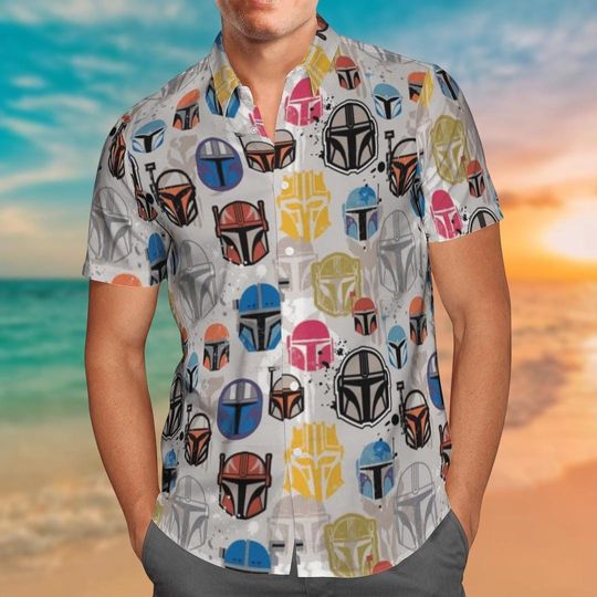 Retro Mandalorian Button Shirt, Star Wars Hawaiian Shirt, Disney Movie Summer Beach Shirt, Stormtrooper Shirt For Men, Gifts For Him