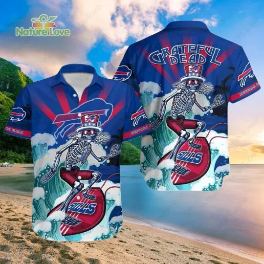 Discover Buffalo Bills Skeleton Grateful Dead Surfing Bills Hawaiian Shirt