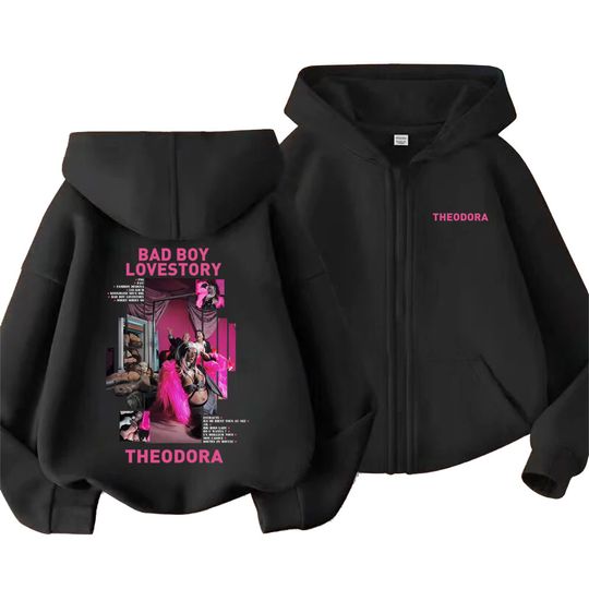 Discover Rapper Theodora Mega Bbl Bad Boy Lovestory Zipper Hoodie Men Women Fashion Hip Hop Zip Up Sweatshirt Men's Vintage Zip Up Jacket