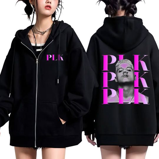Discover Rapper Plk Graphic Zipper Hoodie Men Women Fashion Pop Music Zip Up Jacket Men's Hip Hop Casual VintageZip Up Sweatshirt Coat