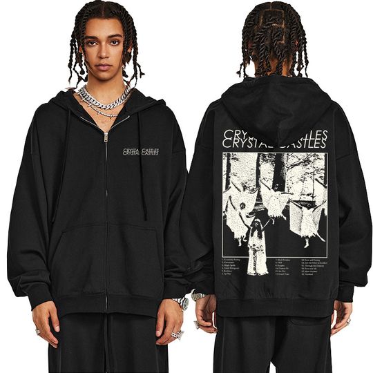 Discover Crystal Castles Band Zipper Hoodie Men Women Fashion Gothic Rock Zip Up Jacket Men's Casual Oversized Vintage Zip Up Sweatshirt