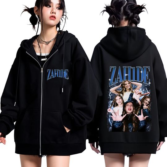 Discover Zahide Merch2025 Vintage Zipper Hoodies Men Women Fashion Hip Hop Pullover Casual Fleece Oversized Aesthetics Zip Up Jacket Coat