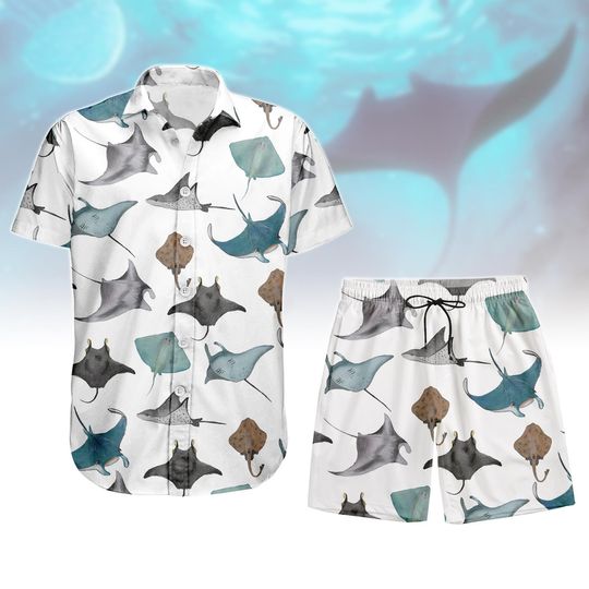 Vintage Sharks Hawaiian Shirt and Short, Sea Animals Hawaiian Shirt, Ocean Shirt, Sea Life, Ocean Lover Shirt, Marine Biologist Gift