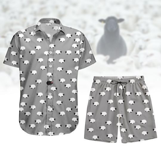 Discover Vintage Sheep Button Shirt, Unisex Shorts, Farm Animal Hawaiian Shirt, Sheep Lover Shirt, Lamp Farm Summer Beach Shirt, Farmer Gift