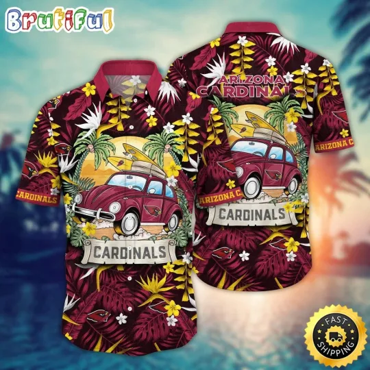 Discover football Arizonna Cardinals Hawaiian Shirt Car Palm Tree Aloha Shirt