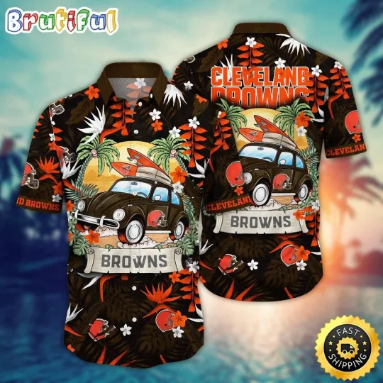 football Cleveland Browns Hawaiian Shirt Car Palm Tree Aloha Shirt