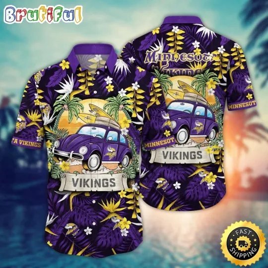 football Minnesota Vikings Hawaiian Shirt Car Palm Tree Aloha Shirt