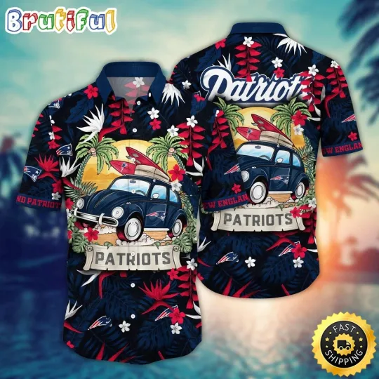 Discover football New England Patriots Hawaiian Shirt Car Palm Tree Aloha Shirt