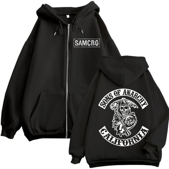 Sons of Anarchy Double Sided Print Zipper Hoodie Men's Women Gothic Vintage Zip Up Sweatshirt Casual Fashion Oversized Pullovers