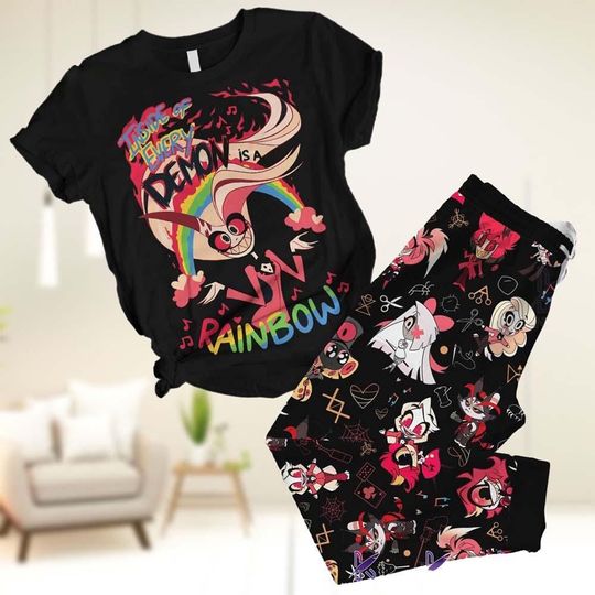 Hazbin Hotel Pajamas Set, Inside Of Every Demon Is A Rainbow Shirt, Alastor, Charlie, Angel Dust Pjs, Animated Series Sleepwear Set