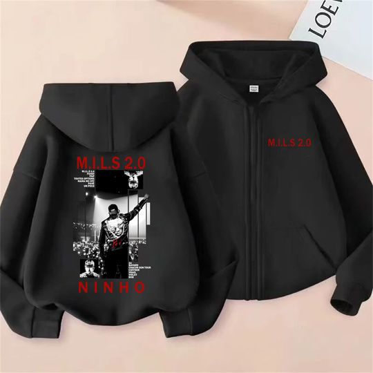 Discover Rapper Ninho MILS 2.0 Album Graphic Zipper Hoodie Men Women Hip Hop Fashion Pop Music Hoodies Men's Vintage Casual Zip Up Jacket