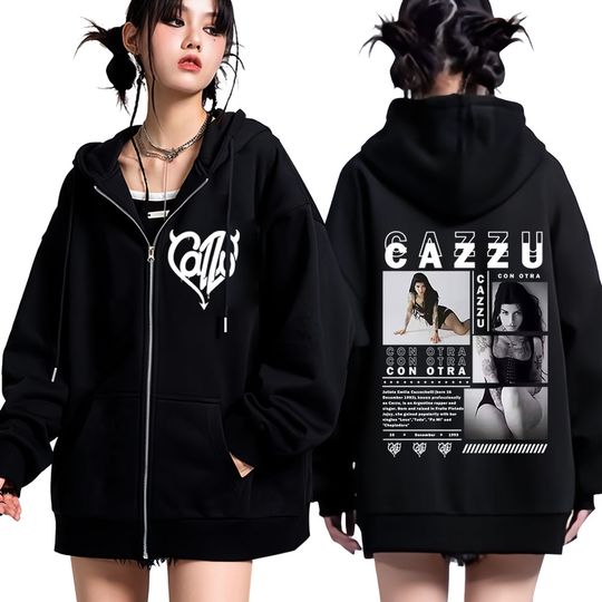 Discover Cazzu Con Otra New Album 2025 Retro Design Zipper Hoodie Aesthetic Women Men Fashion Sweatshirt Oversized Casual Jacket Coats