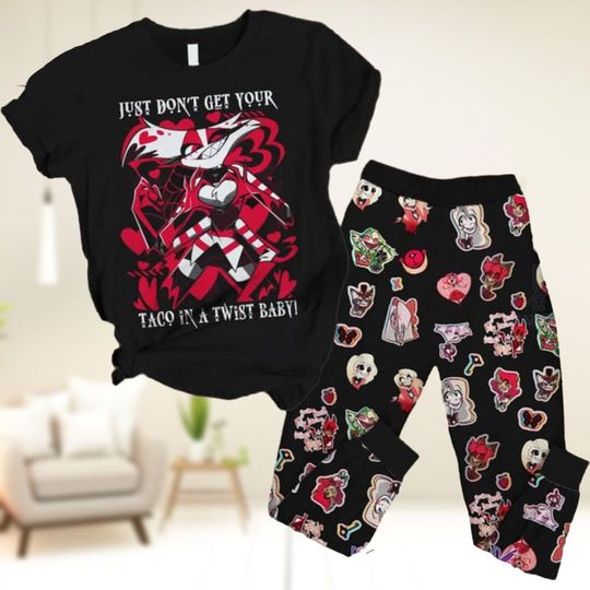 Hazbin Hotel Niffty T-Shirt & Pants Pajamas Set, Angel Dust Just Don’t Get Your Taco In A Twist Baby Pajamas, Fan Gift