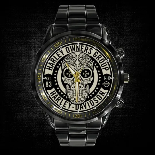 Discover Harley Owners group skull Logo SPORT METAL black watch mens high quality