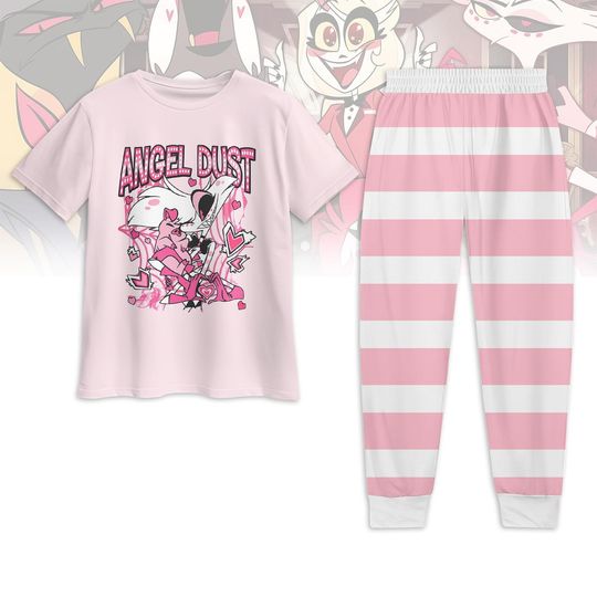 Angel Dust T-Shirt & Pants Pajama Set, Hazbin Hotel Movie Sleepwear, Husk and Angel Dust Couple Lounge Set, Animated Series Pajamas