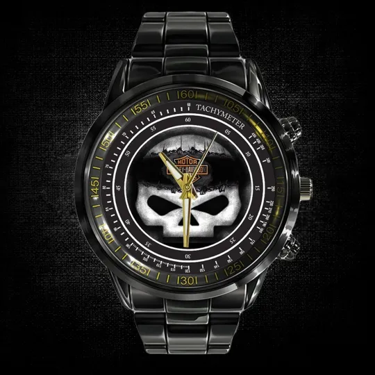 Discover Harley skull flag METAL black watch mens high quality wristwatch
