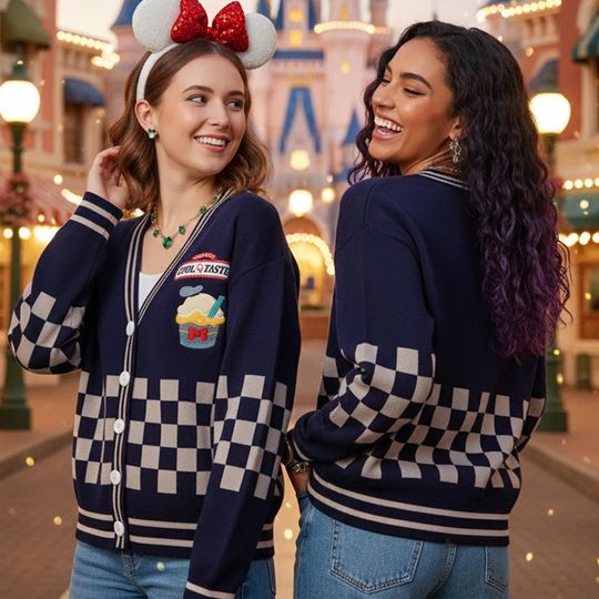 Discover Funny Donald Duck Ice Cream Print Cardigan, Retro Donald Cool Taste Cardigan, Disney Donald Checkered Outfit, Disneyland Trip Outfit