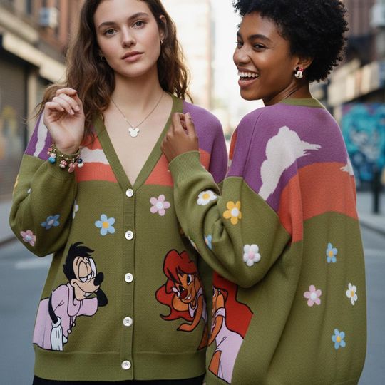 Disney A Goofy Movie Max Roxanne Flower Print Cardigan, Disney ValentineS Day Oversized Cardigan, Disney Gift for Girlfriend