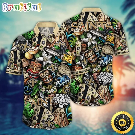 football New Orleans Saints Hawaiian Shirt Flower Tiki Me Off Aloha Shirt