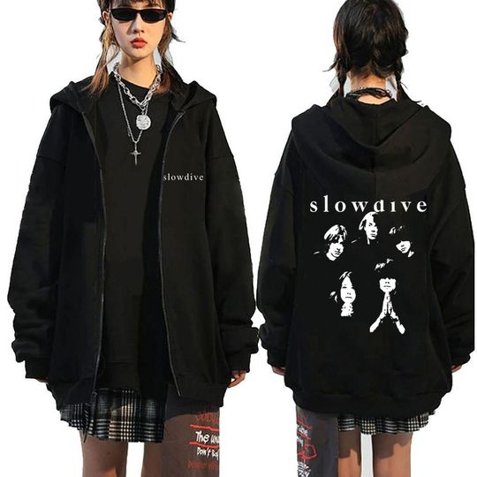 Discover British Band Slowdive Print Zipper Hoodie Men Gothic Oversized Zipper Sweatshirt Men's Rock Zip Up Jacket Unisex Casual Clothes