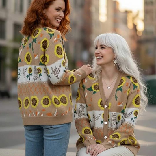 Discover Disney Pocahontas Sunflower Patterned Print Cardigan, Handmade Kawaii Cardigan for Women, Cute Aesthetic Disney Outfit