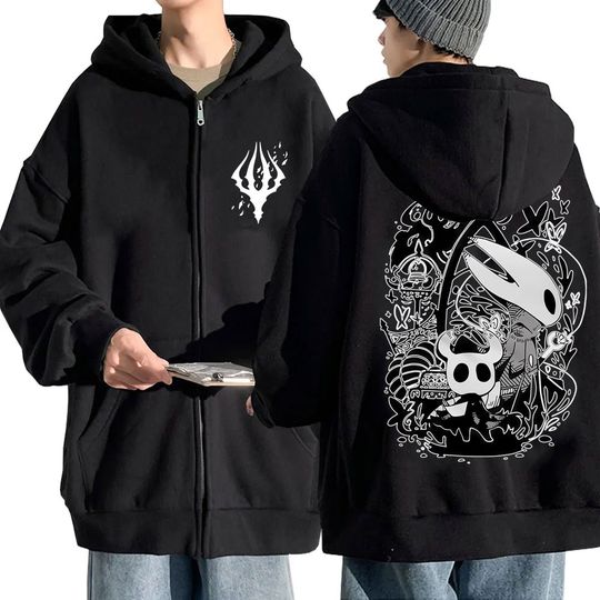 Game Hollow Knight Graphic Zipper Hoodie Men Women Clothing Cotton Casual Oversized Streetwear Male Vintage Zip Up Jacket Coat