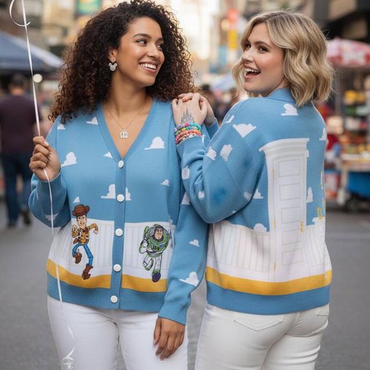Discover Funny Woody And Buzz Toy Story Print Cardigan, Pixar Andys Room Cloud Cardigan, Disney Toy Story Outfit, Magical Kingdom Cardigan