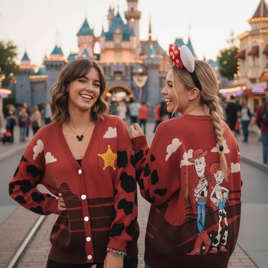 Vintage Woody And Jessie Western Sheriff Print Cardigan, Pixar Toy Story Bestie Cardigan, Disney Cowboy Button Up, Bestie Matching Outfit