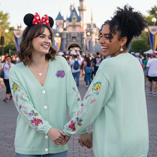 Disney The Little Mermaid Under The Sea Print Cardigan, Flounder Sebastian Cardigan, Handmade Kawaii Cardigan for Women