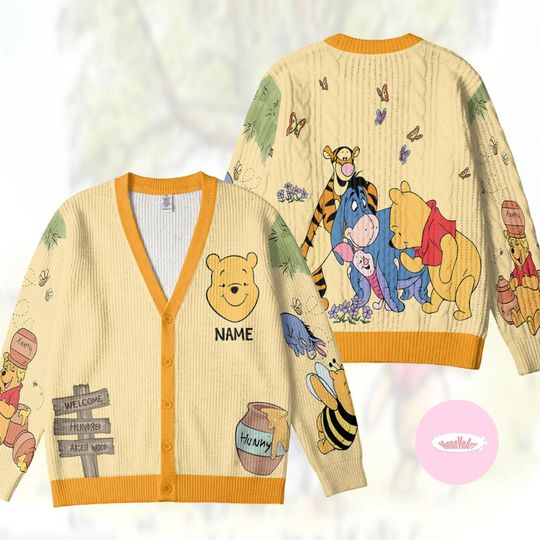 Personalized Disney Winnie the Pooh Cardigan, Pooh Bear and Friends All-over Print Cardigan, Family Vacation 2026, Disney Girl Trip