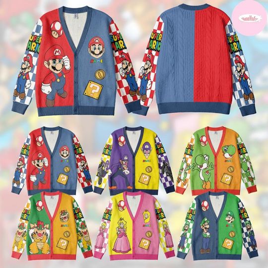 Discover Personalized Super Mario Cardigan, Mario Luigi Princess Peach All-over Print Cardigan, Epic Universe Family Trip, Mario Birthday Boy