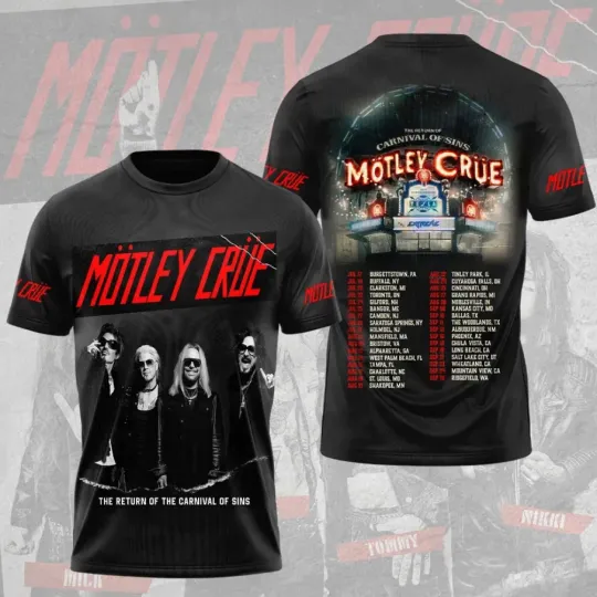 Discover Mötley Crüe Tour 2026 The Return Of Carnival Of Sins 3D T-Shirt