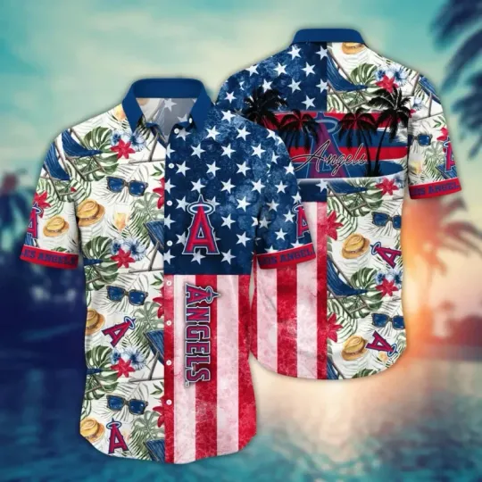Discover Los Angeles Angels Stars & Palms Hawaiian Shirt